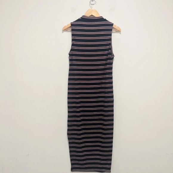 LULUS Franklin navy blue striped mock turtleneck knit midi dress size large - Picture 15 of 15